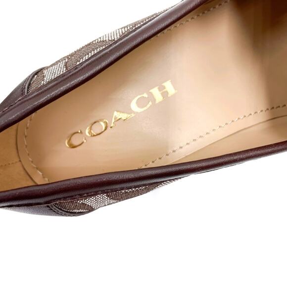 Coach Cora Jacquard Loafer Pump Oak Brown Leather Block Heel Slip On Sz 7.5 - Picture 10 of 11
